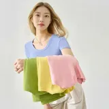 여성 반팔 티셔츠 U넥 모달 면 혼방 세미크롭 상의