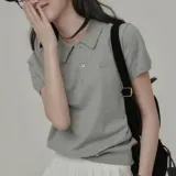 여성 여름 슬림핏 루즈핏 티셔츠 클래식 카라 반팔 니트