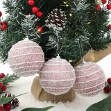 핑크블라썸 글리터 장식볼 3p(8cm) (스노우가로줄)