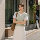 여성 여름 스카시 꽈배기 V넥 니트 조끼 베스트