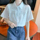 주름 셔츠 프릴 카라 반팔 여성 블라우스 카라블라우스 캐주얼블라우스