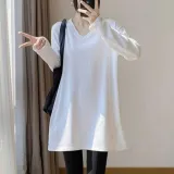 브이넥 긴팔 티셔츠 여성 기모 루즈핏 롱 슬리브 상의