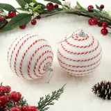 루비레드 패브릭 장식볼 2P(10cm) (가로꽈배기)