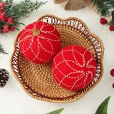 핫레드 패브릭 장식볼 2P(10cm) (다이아체크)