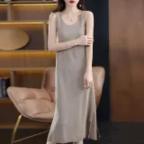 슬림 골지 민소매 롱 원피스 여름 나시원피스 L 카멜