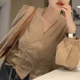 여성 브이넥 긴팔 블라우스 가을 간절기 데일리 셔츠 오피스룩