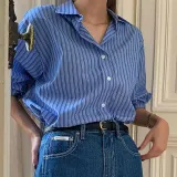 여성 셔츠 스트라이프 남방 데일리 캐주얼 긴팔 블라우스