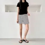 스트라이프 세로줄 엠보 반바지 여름 3부 허리밴딩
