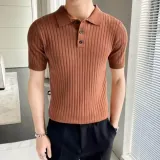 여름 모던 골지 카라넥 반팔 티셔츠 남성 내추럴 반소매 데일리룩