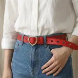 아모르 하트 버클 펀칭 레트로 벨트(레드) 청바지