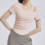 어깨펀칭 셔링 반팔 요가복 필라테스 상의