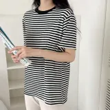 여성 스트라이프 단가라 루즈핏 빅사이즈 반팔 티셔츠