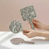 중형 원형 은색 휴대용 메이크업 컴팩트 손거울 미니 미러