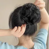 인모 올림머리 곱창밴드 가발(파마머리) 블랙 똥머리