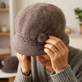 니트 벙거지 중년여성 할머니 모자 브라운