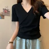 티셔츠 2컬러 미니멀 베이직 여름 브이넥 랩스타일