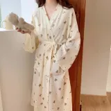 여성 홈웨어 가운 파자마 긴팔 요루면 패턴 잠옷