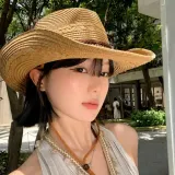 여성 와이드 챙 썬캡 인디언 수술 카우보이 밀짚 모자