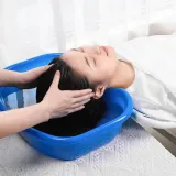 간이 세 환자 노인 임산부 누워서 머리 감기 대야 통