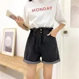 쿨핏 밴딩 롤업 하이 웨스트 데님 쇼츠 페미닌룩 데일리룩
