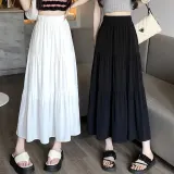 여성 밴딩 셔링 미디 롱 플레어 스커트
