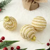 시스루 레이스 장식볼 3p(8cm) (라운드골드)