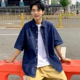 데님셔츠 남자 여름 반팔 청남방 5부 워크웨어 상의