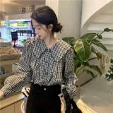 빅카라 체크 패턴 루즈핏 블라우스 ERD-388