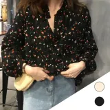 플라워 쉬폰 블라우스 꽃무늬 루즈핏 퍼프소매 구김방지 셔츠