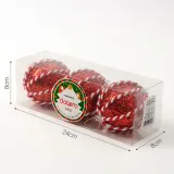 루비레드 글리터 장식볼 3p(8cm) (꽈배기로프)