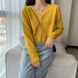 브이넥 가디건 단추 니트 5컬러 크롭 상의 루즈핏 가디건