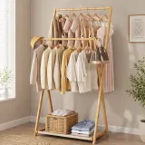 대나무 2단 스탠드 선반 행거 (70cm) (오크)