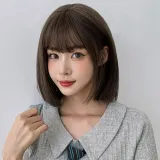 일자컷 단발 통가발(올리브브라운)