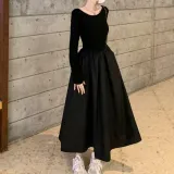 A라인 원피스 신축성 홈웨어 데일리 롱 상의
