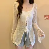 여성 봄 여름 펀칭 긴팔 니트 가디건 캐주얼 카디건 0421