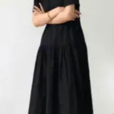 여성 반팔 원피스 블랙 셔링 브이넥 홈웨어 데일리룩