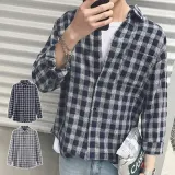 체크 남방 긴팔 셔츠 남자 캐주얼 구김방지 데일리룩