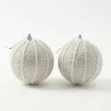 샴페인골드 글리터 장식볼 2p(10cm) (스노우세로줄)