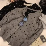 루즈핏 가디건 버튼 도트 니트 집업 간절기 아우터