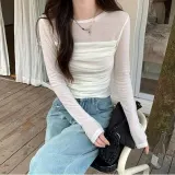 여성 모던 시스루 슬림핏 티셔츠