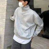 그레이 기모 반목 집업 긴팔 티셔츠 남자 맨투맨 시보리 오버핏