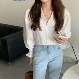 포인트 셔링 긴팔 블라우스