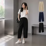 여성 와이드 밴딩 팬츠 여름 린넨 캐주얼 일자 통바지