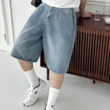 옆핀턱 남자 뒷밴딩 와이드 반바지 데님 버뮤다 데님