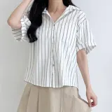여성 블라우스 스트라이프 반팔 셔츠 여름 데일리 남방