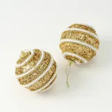 로열골드 글리터 장식볼 2p(10cm) (화이트로프)
