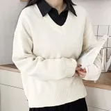 여자 오버핏 브이넥니트 니트티 조직감 이너
