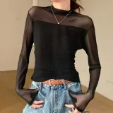 벨벳 반목 티셔츠 시스루 긴팔 이너웨어
