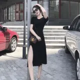 블랙 원피스 여름 반팔 여성 옆 트임 휴양지