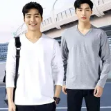 남성 긴팔 브이넥 면 티셔츠 무지 레이어드 이너웨어